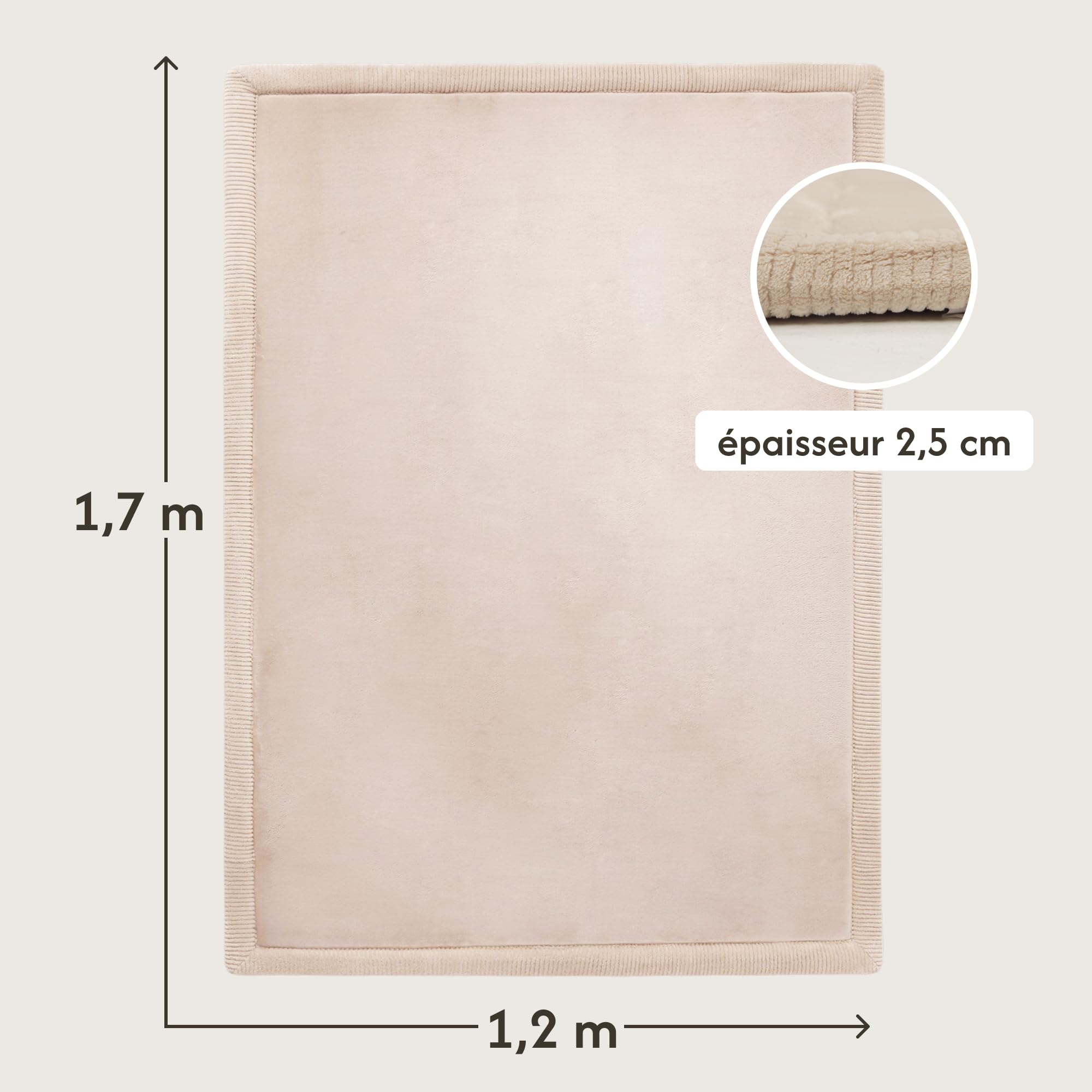 Tapis d'Éveil Beige 170x120x2,5cm - Mousse Mémoire Haute Qualité, Antidérapant pour Bébé - 2