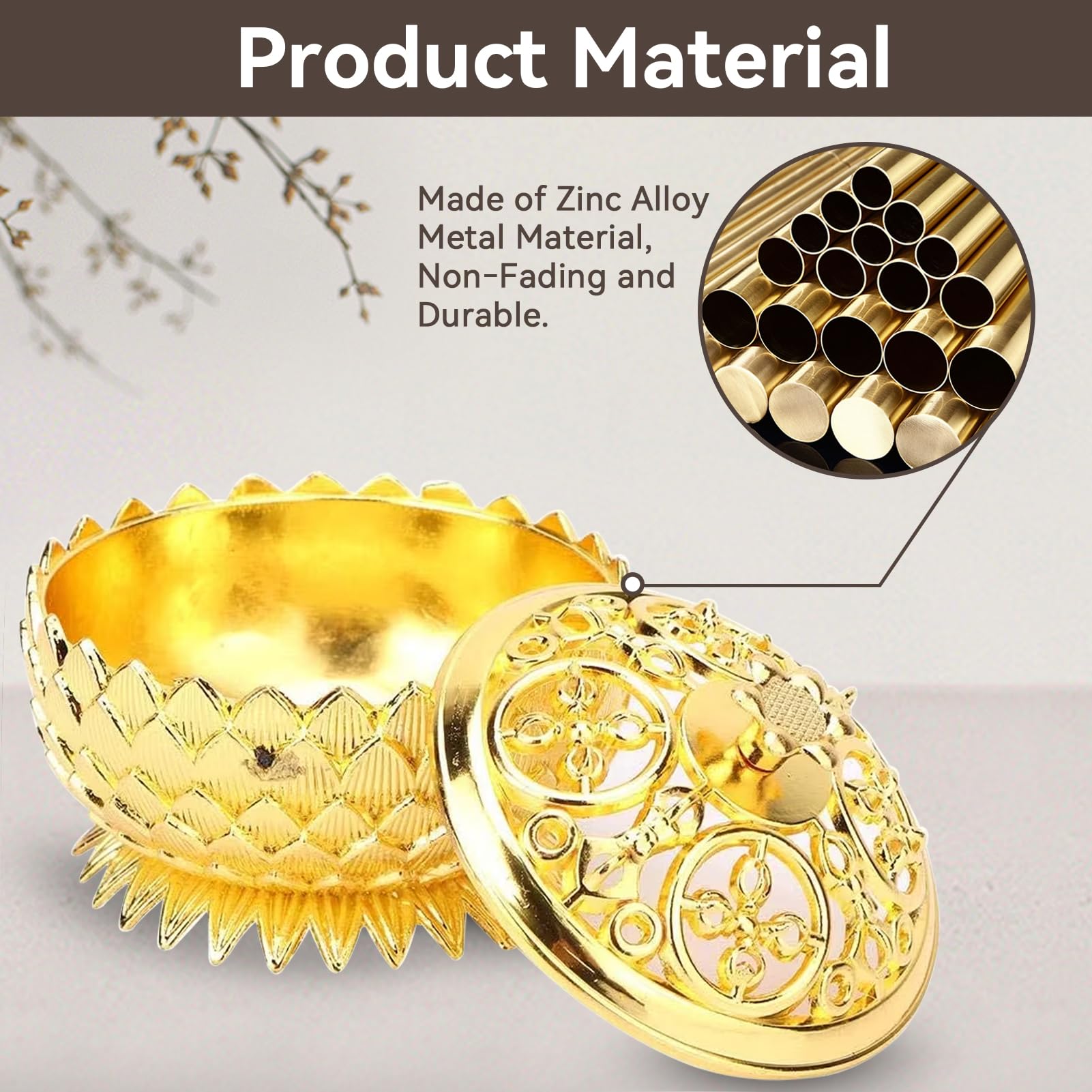 Vintage Lotus Incense Burner Holder, Mini Incense Cone Holder Bowl Metal Sage Holder Burner for Home Office Feng Shui Decoration(Gold)