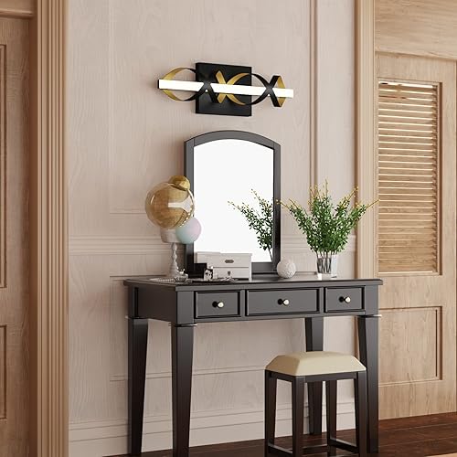 Miniatura 3 de Maxax Luz LED de tocador de baño, iluminación de barra de baño negra y dorada, aplique de pared LED de 16 pulgadas para armario de espejo,