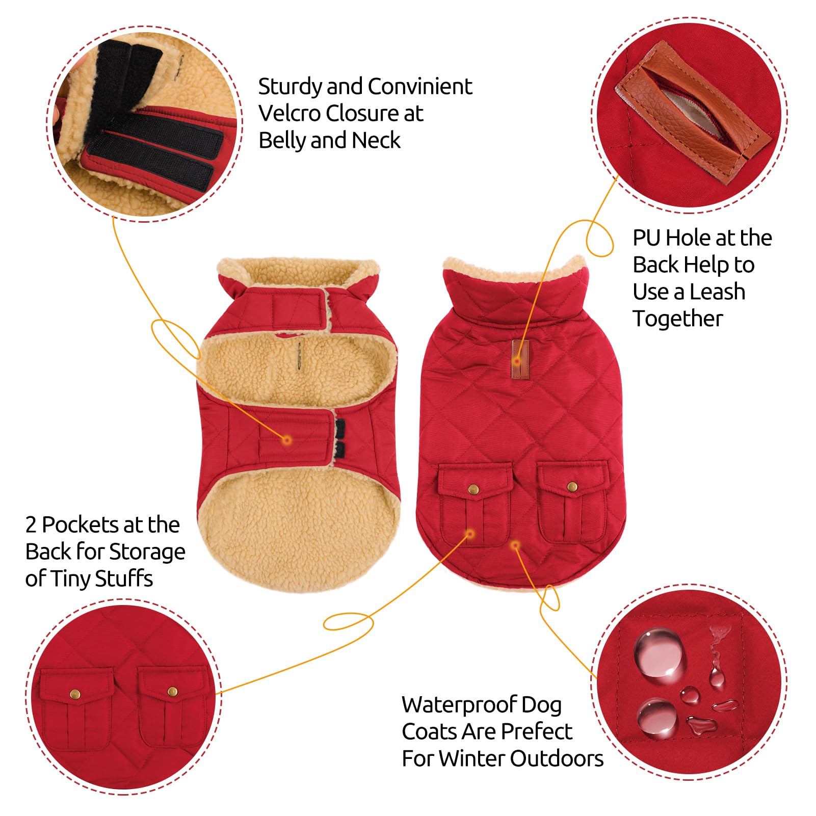 CITÉTOILE Cappotto per Cani, Gilet Invernale Chihuahua con foro Coulisse, Giacca Calda di lana Spessa Adatta a Cani Invernali Piccoli/Medi/Grandi, Rosso, XS