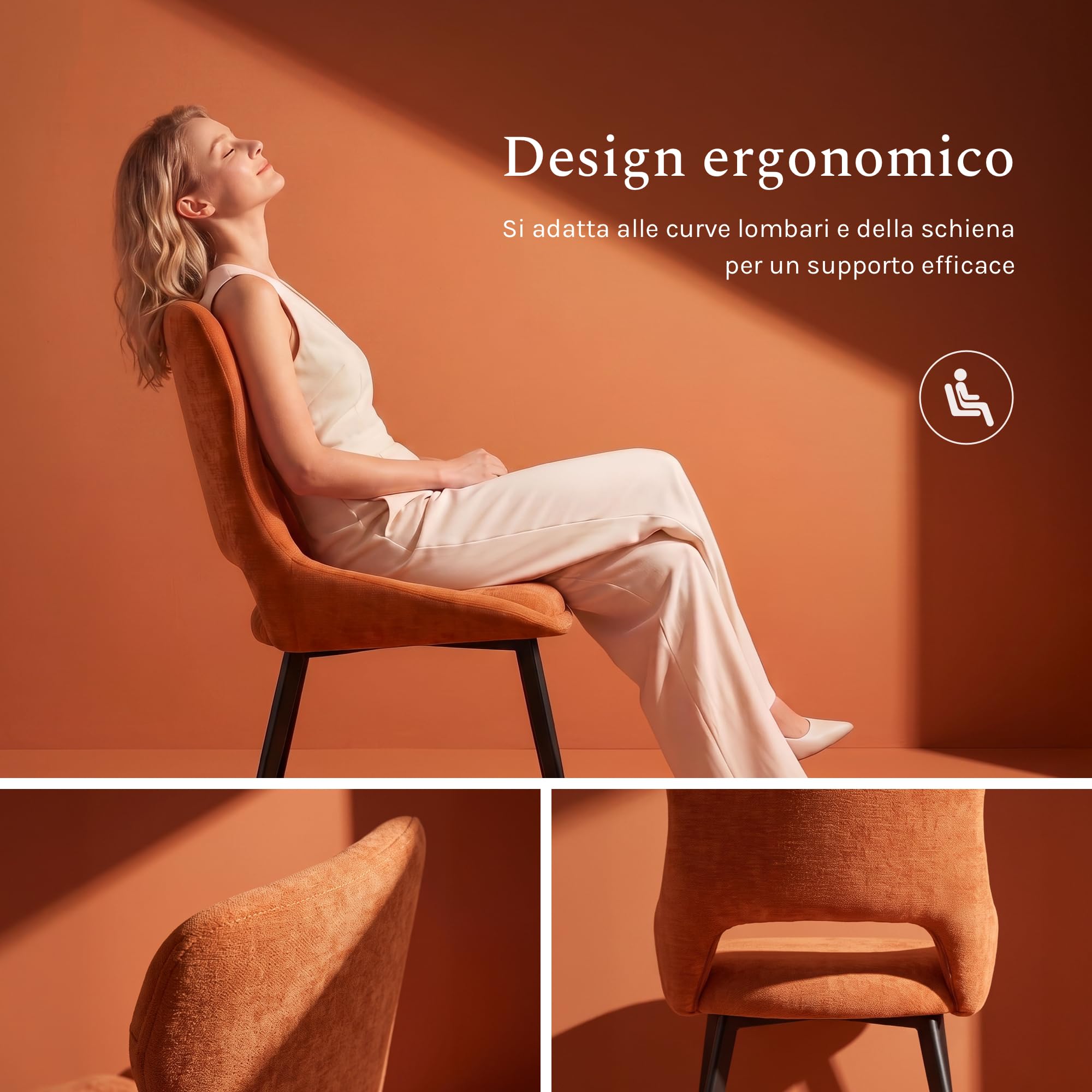 WOLTU Set di 2 Sedie Sala da Pranzo, Sedie Cucina senza Braccioli | Rivestimento in Ciniglia e Schienale Traforato, Gambe in Metallo, per Soggiorno, Camera da Letto, Arancione