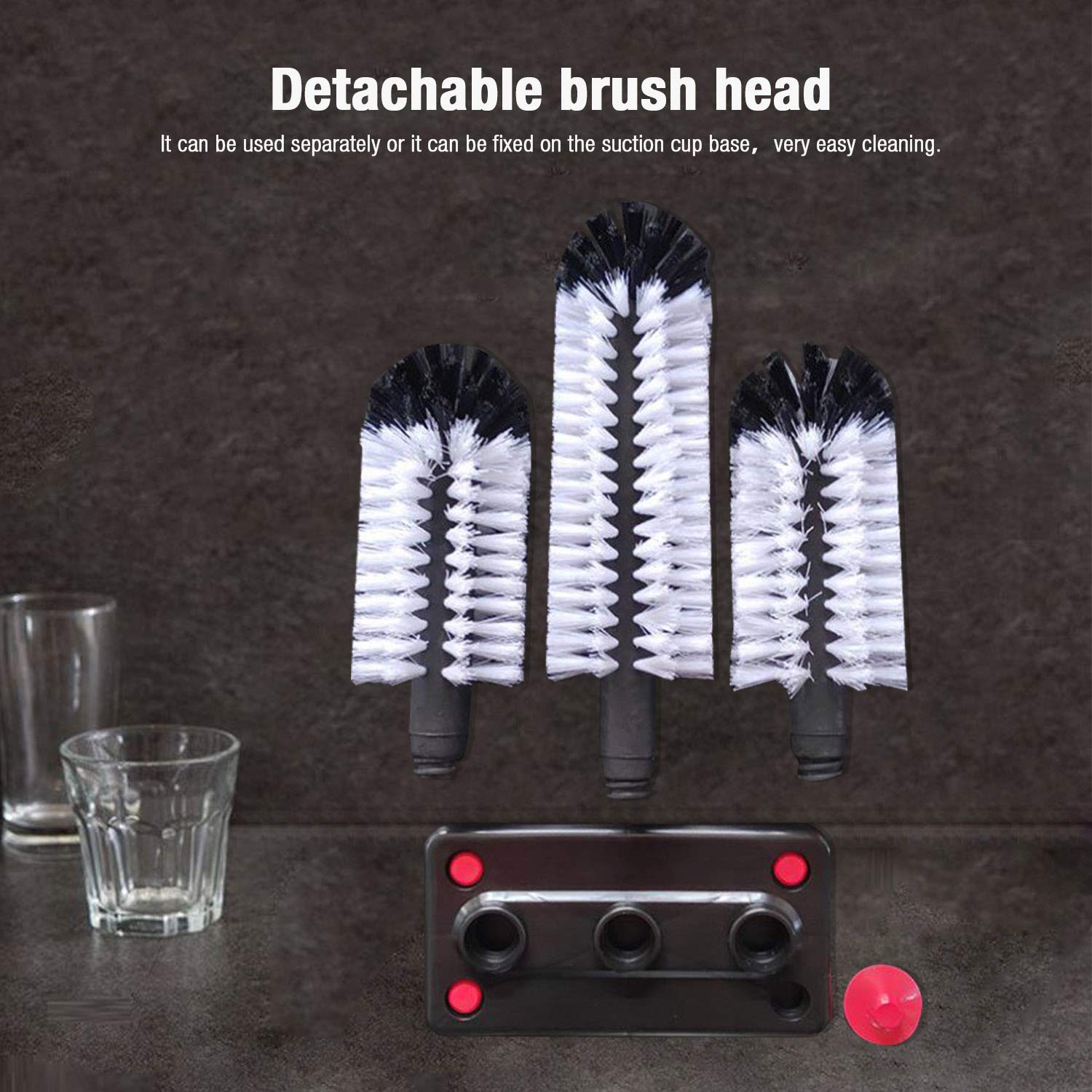 Lot de 3 brosses de nettoyage pour verre avec ventouse