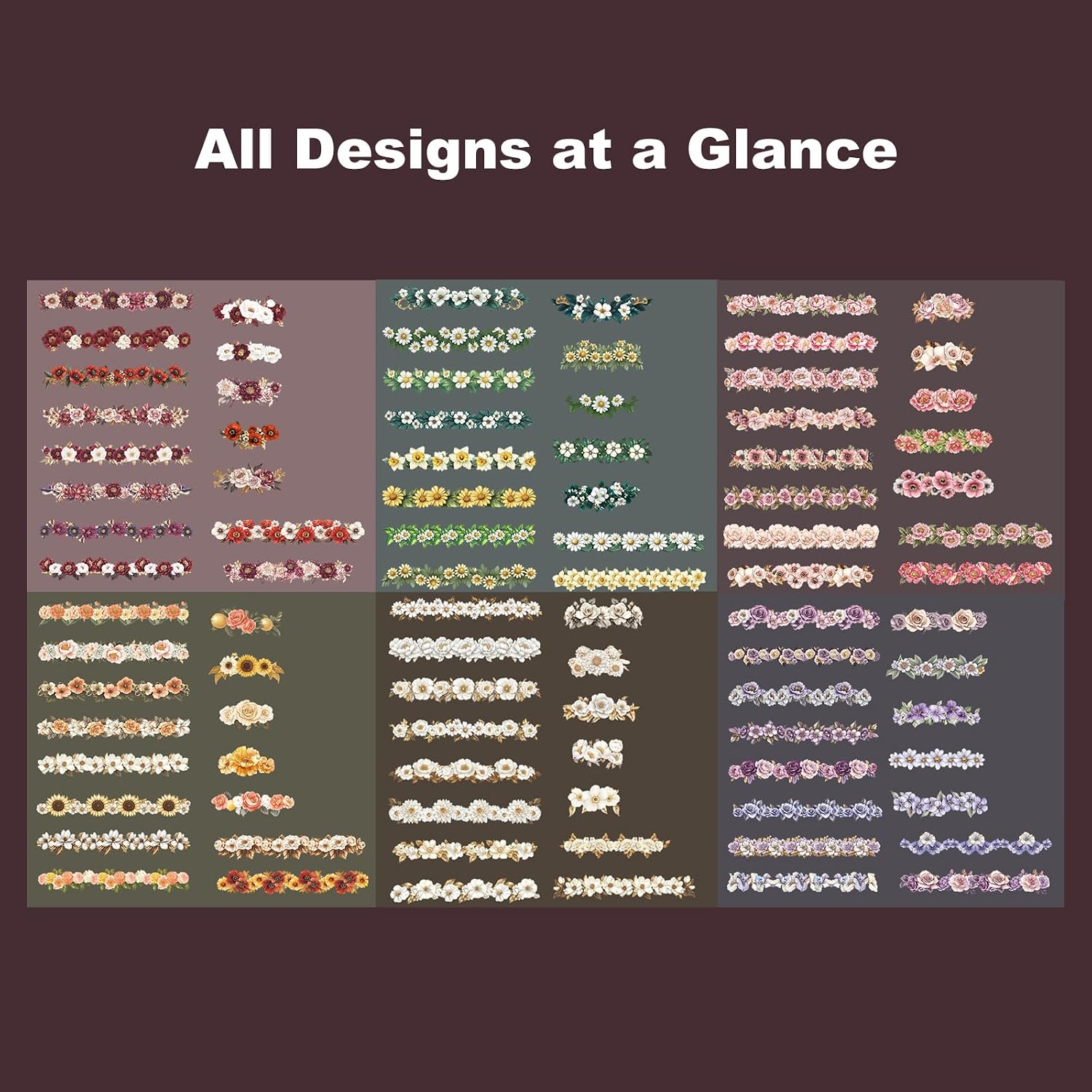 90PCS Vintage Floral Border Stickers – Retro Botanical Adhesive Flower Strips for Scrapbooking, Journaling, DIY Cards, Planners and Crafts