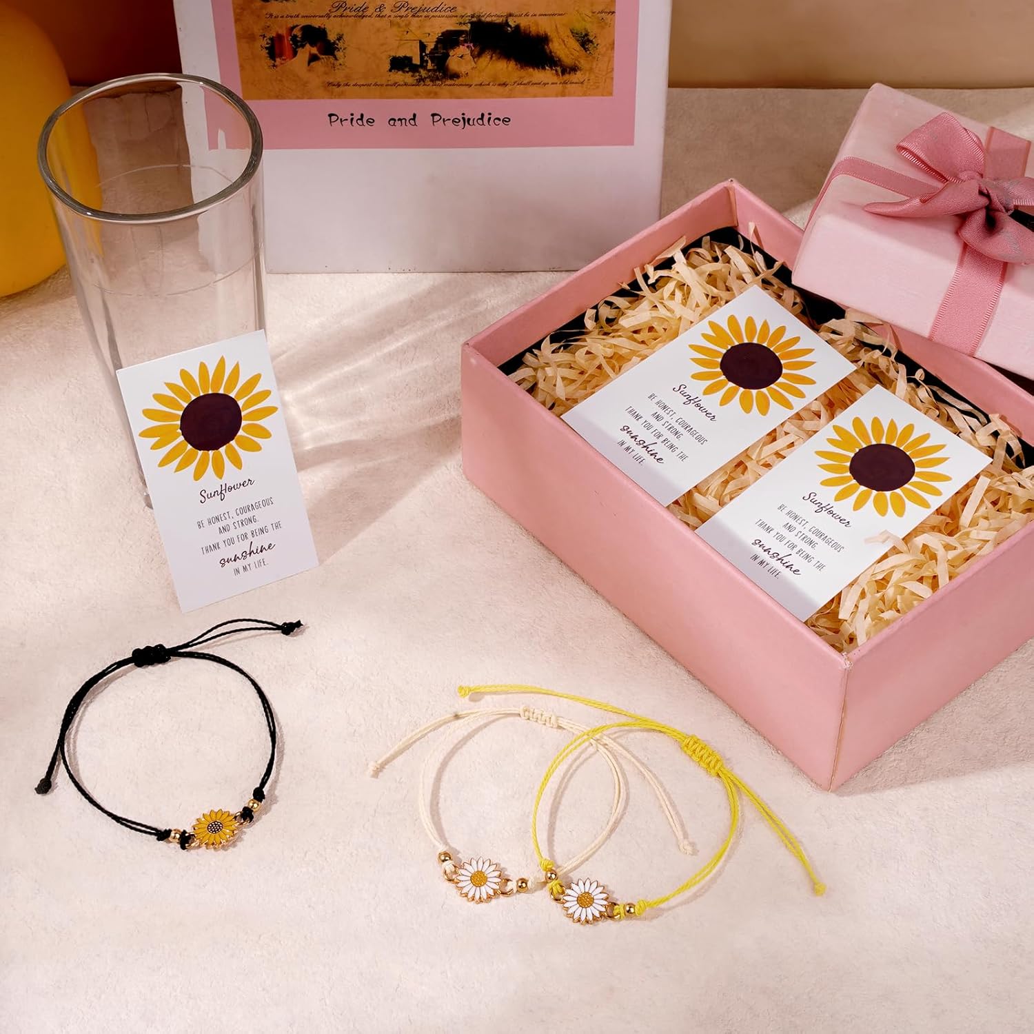36 Set Inspirational Sunflower Bracelets for Women,Sunflower Gifts with Thank You Cards and Organza Bags for Friendship Women Coworker Flower Party Favors - Image 5
