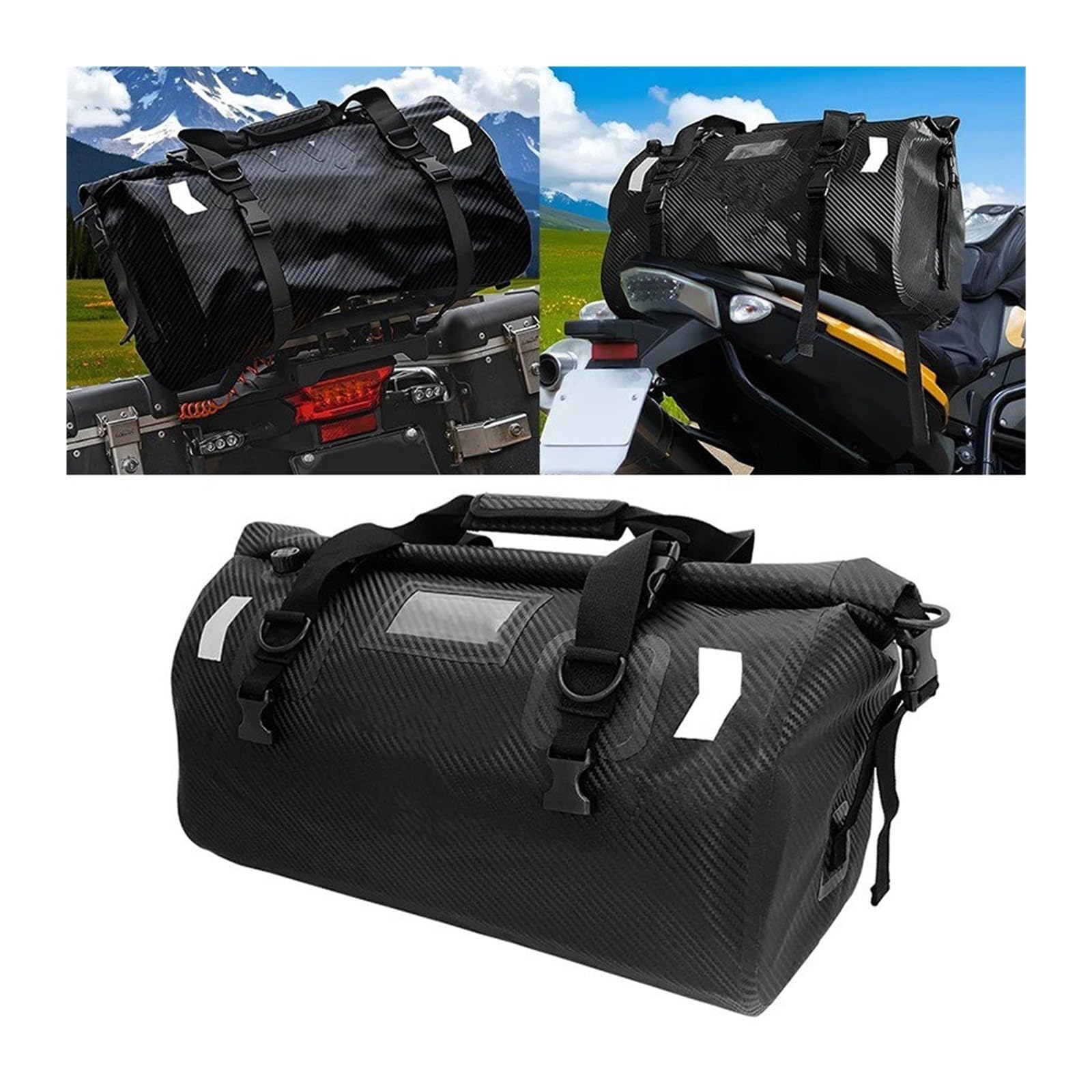 Borsa Viaggio Per Bagagli Impermeabile Moto Nero Carbonio Zaino 40 / 66L Borse Da Sella Per Moto(40L-Black)