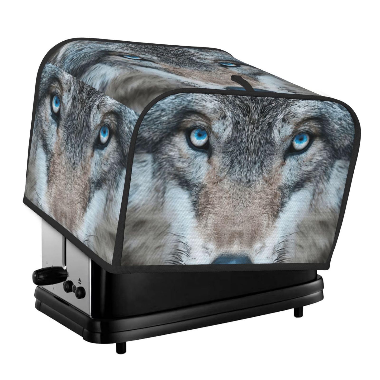 Blue Eyes Wolf Print 4-Slice Toaster Cover Dustproof Waterproof Kitchen Appliance Protector For Bread