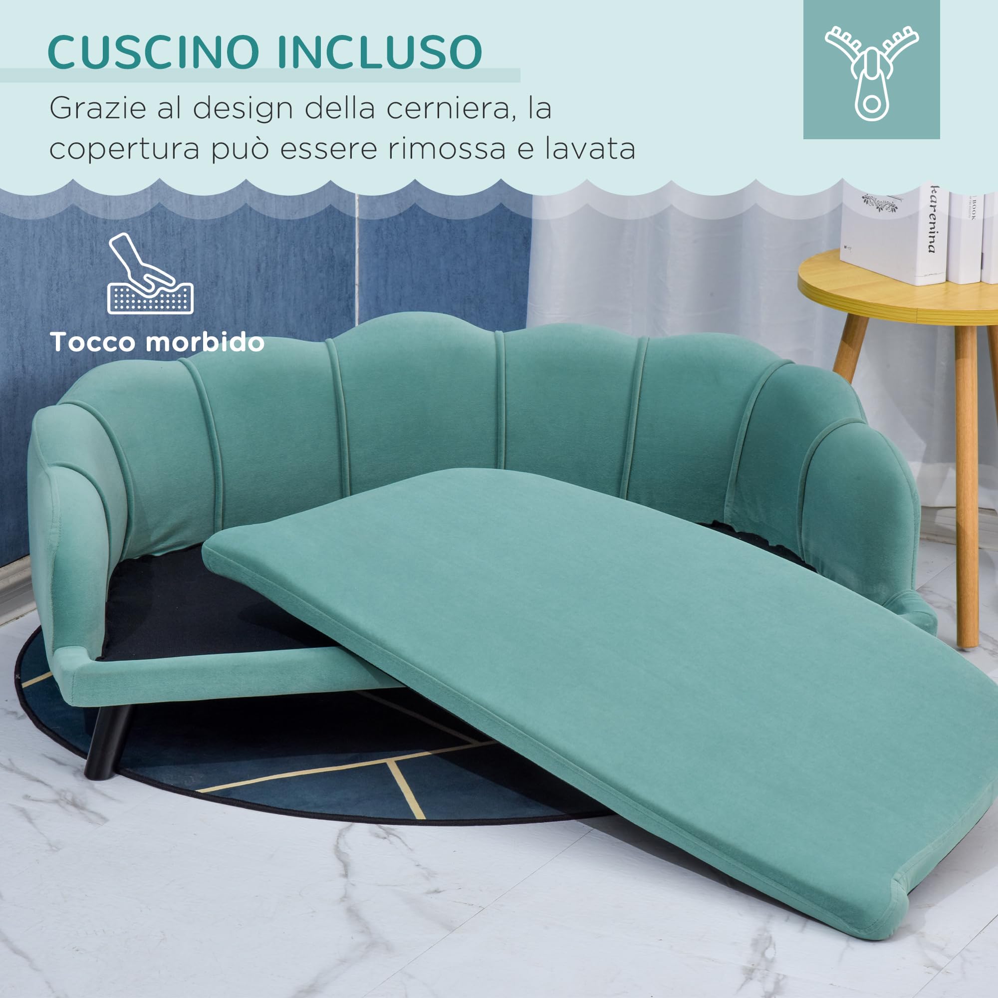 PawHut Divano per Cani Max 25kg, Set 2 Pezzi 104-183cm Verde Acqua e Blu