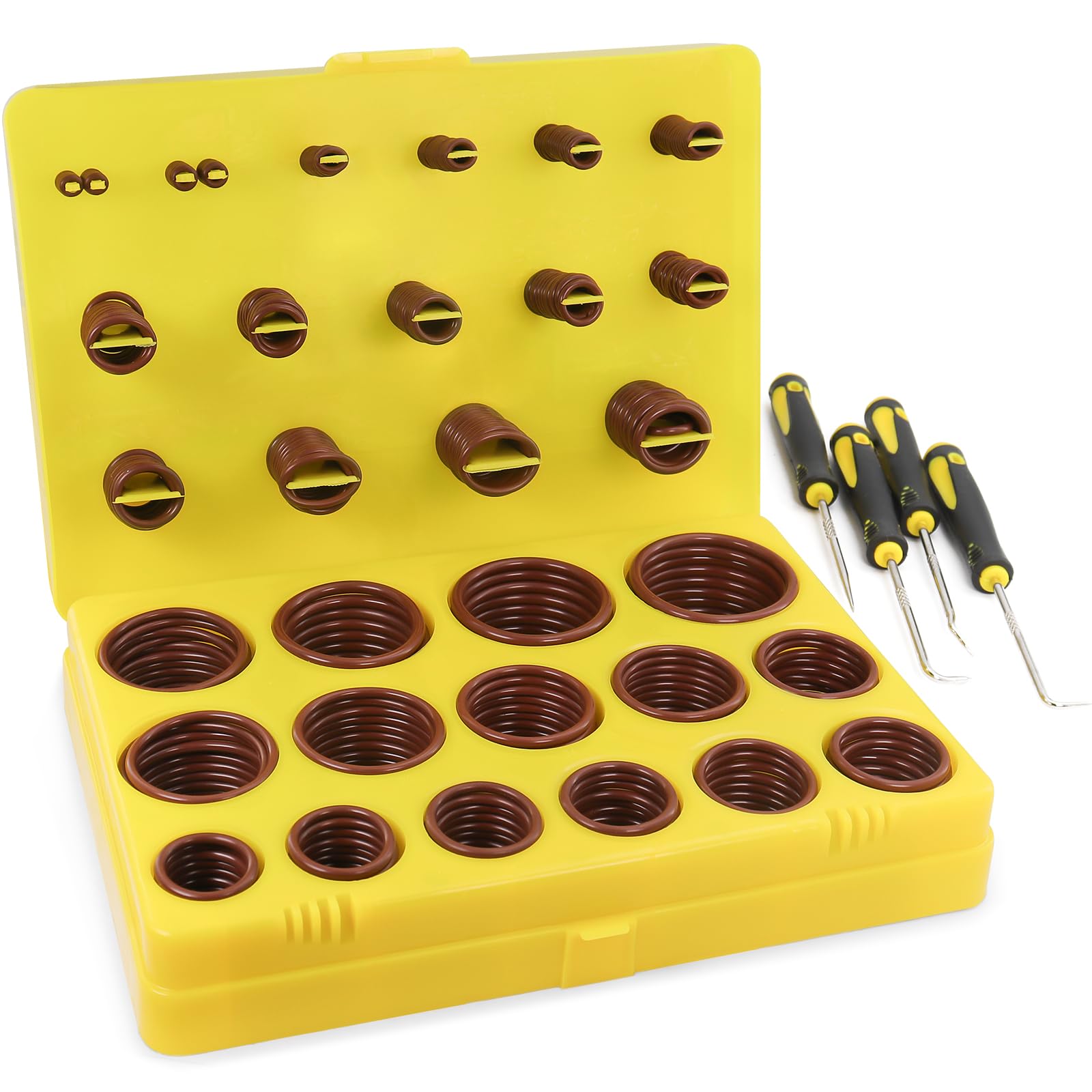 NBRINGO 386 PCS Viton O-Ring Kit (30 Sizes) - Metric Standard & 75A Durometer FKM O Ring Assorted Kit with 4 Pick Tools for Automotive, Engine and