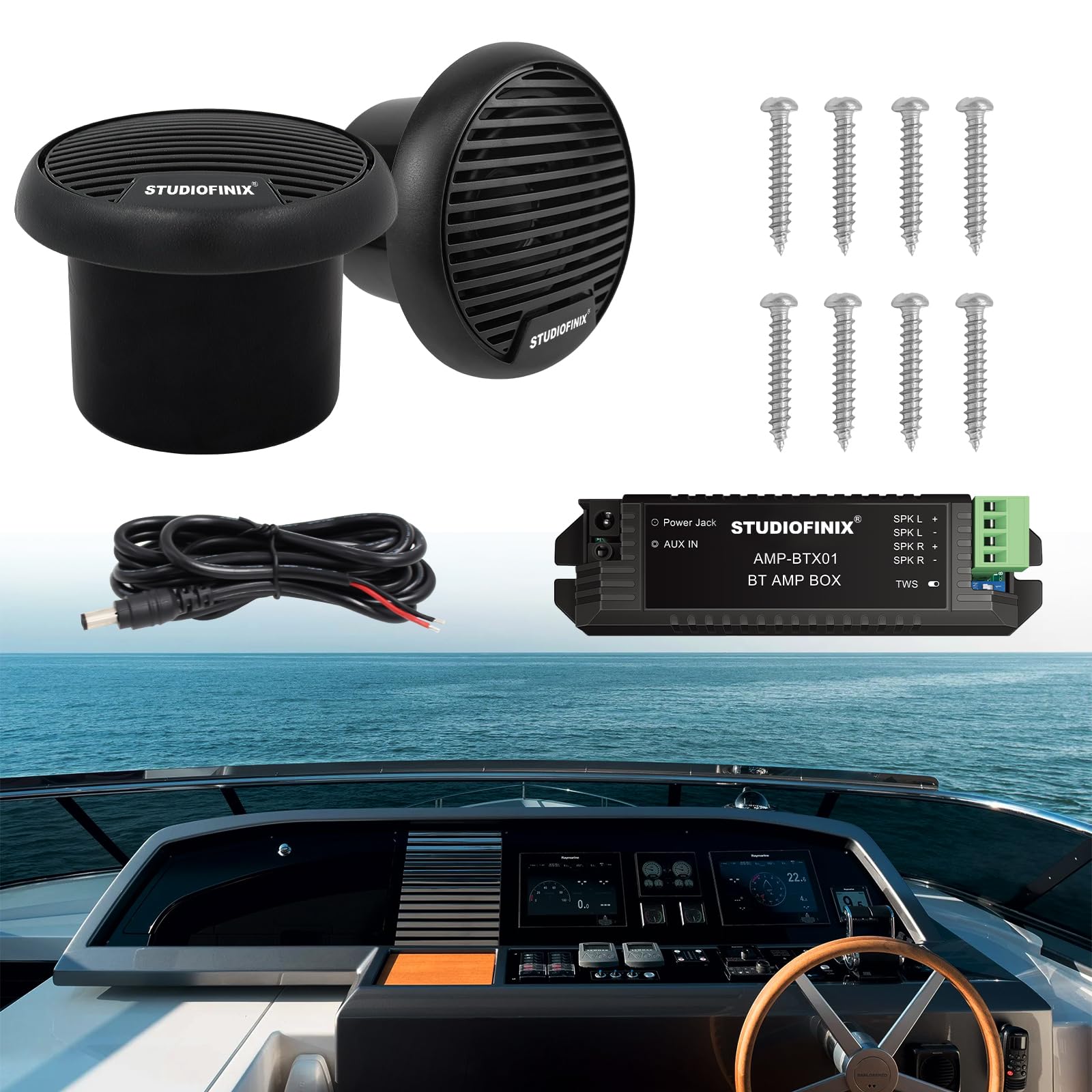 STUDIOFINIX Sistema de Altavoces coaxiales de 3 Pulgadas con Bluetooth, Impermeable, para Coche, Furgoneta, camión, Tractor, Caravana, Caravana