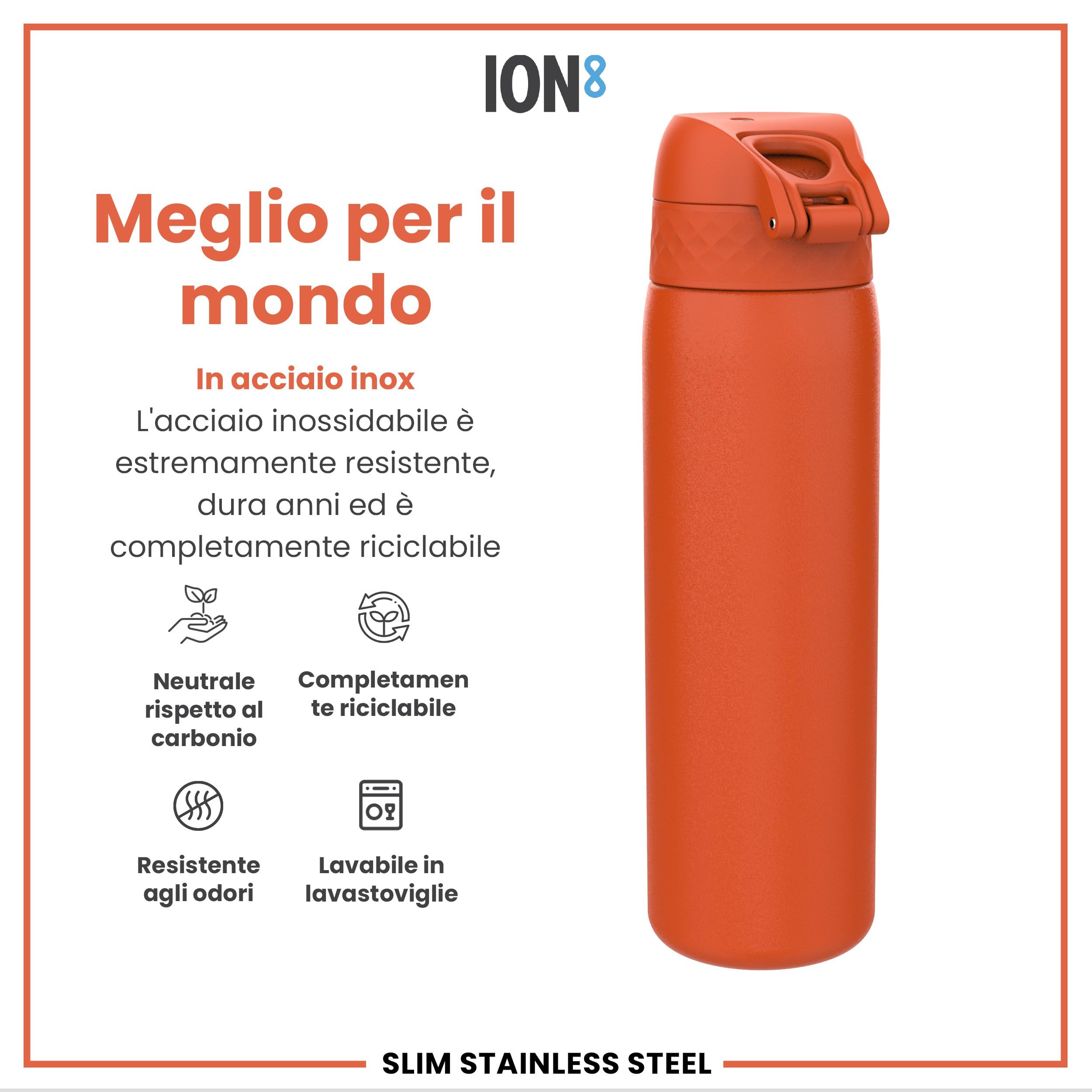 Ion8 Borraccia Acciaio Inox, 600ml, a Prova di Perdite, Facile da Aprire, Serratura Sicura, Lavabile in Lavastoviglie, Adatta a Portabicchieri, Maniglia per il Trasporto, Durevole