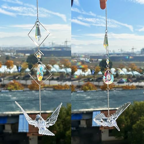 Miniatura 5 de Paquete de 2 atrapasoles de cristal de colibrí para colgar en la ventana, atrapasoles de pájaros de vidrieras para decoración de ventanas, adorno de