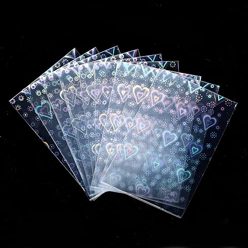 100 Pcs Photocard Sleeves Love Heart-Shape Laser Flashing Card Sleeves Trading Cards Sleeve Holographic Foil Protective Cover Foil Card Protective Sleeve 65x90mm