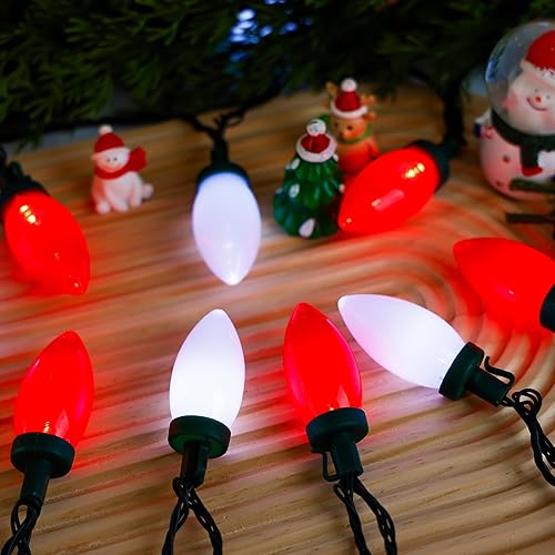 Miniatura 8 de Bombillas C9 Classic Christmas Lights  50 luces LED de 32 pies color rojo y blanco  Extensible 8 modos de funcionamiento con temporizador de
