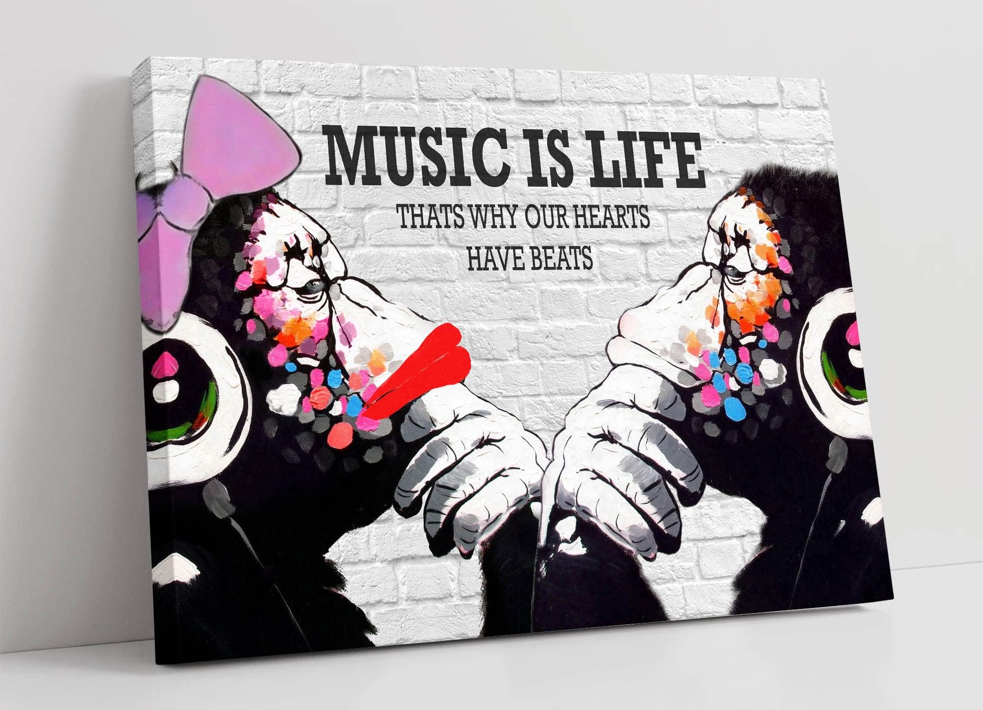 CanvasArtShop MONKEY DJ BANKSY MUSIC IS LIFE CANVAS STREET WALL ART PRINT ARTWORK GORILLA (24in x 16in / 60cm x 40cm)