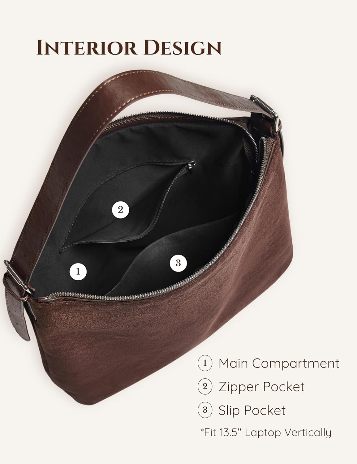 Suede Shoulder Bag for Women, Slouchy Hobo Tote Purse with Adjustable Strap, Faux Suede Brown Handbag for Office Work Travel - Image 5