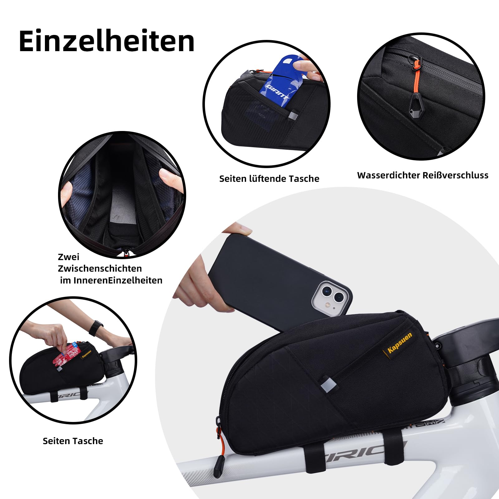 Fahrrad Rahmentasche - 1.5L Wasserdicht Oberrohrtasche, Radtasche Rahmen, Fahrradtasche für Rennrad Mountainbike e-Bike Gravelbike