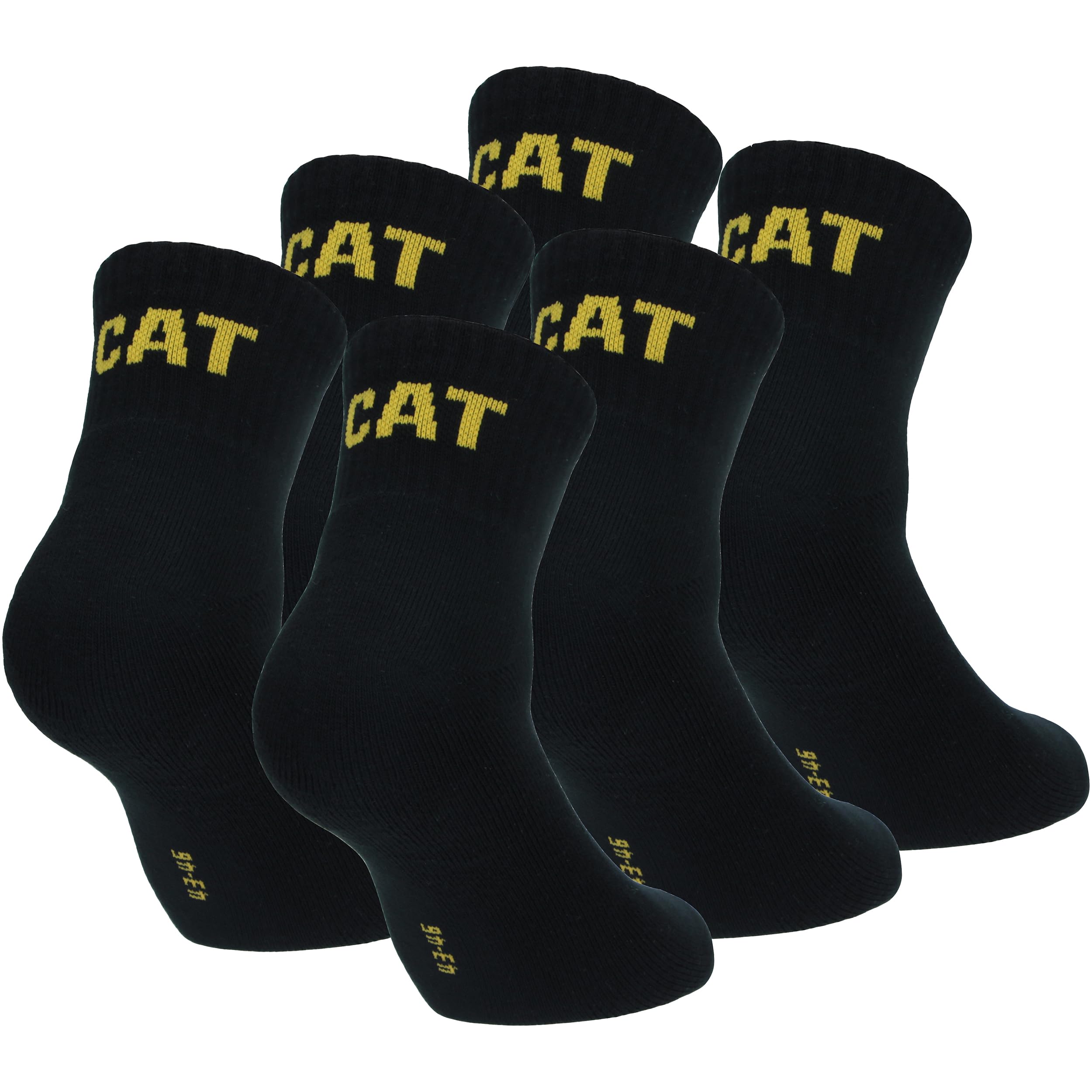 Cat Men's Black Caterpillar Quarter Socks 6 Pairs Work Socks, Height Above Ankle, Reinforced Toe Heel, Cotton (, 6-9)