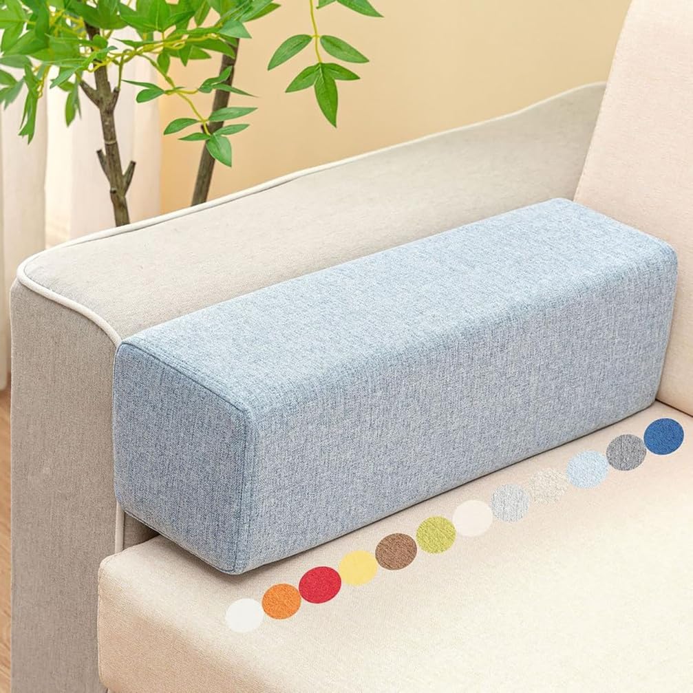 Generico Cuscino per Bracciolo Laterale del Divano, Supporto Rettangolare per I Gomiti, Cuscino di Supporto Lombare in Schiuma, Cuscino Poggiatesta Rimovibile per Schienale Auto,Sky Blue,80x15x15cm