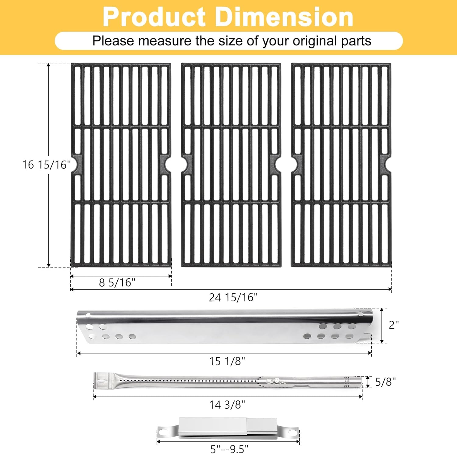 Grill Replacement Parts for Charbroil Advantage 3 Burner 463343015, 463370015, 463335115, Cast Iron Grill Grates, Heat Plates Tents, Burners and Igniters for Char-Broil 463343015