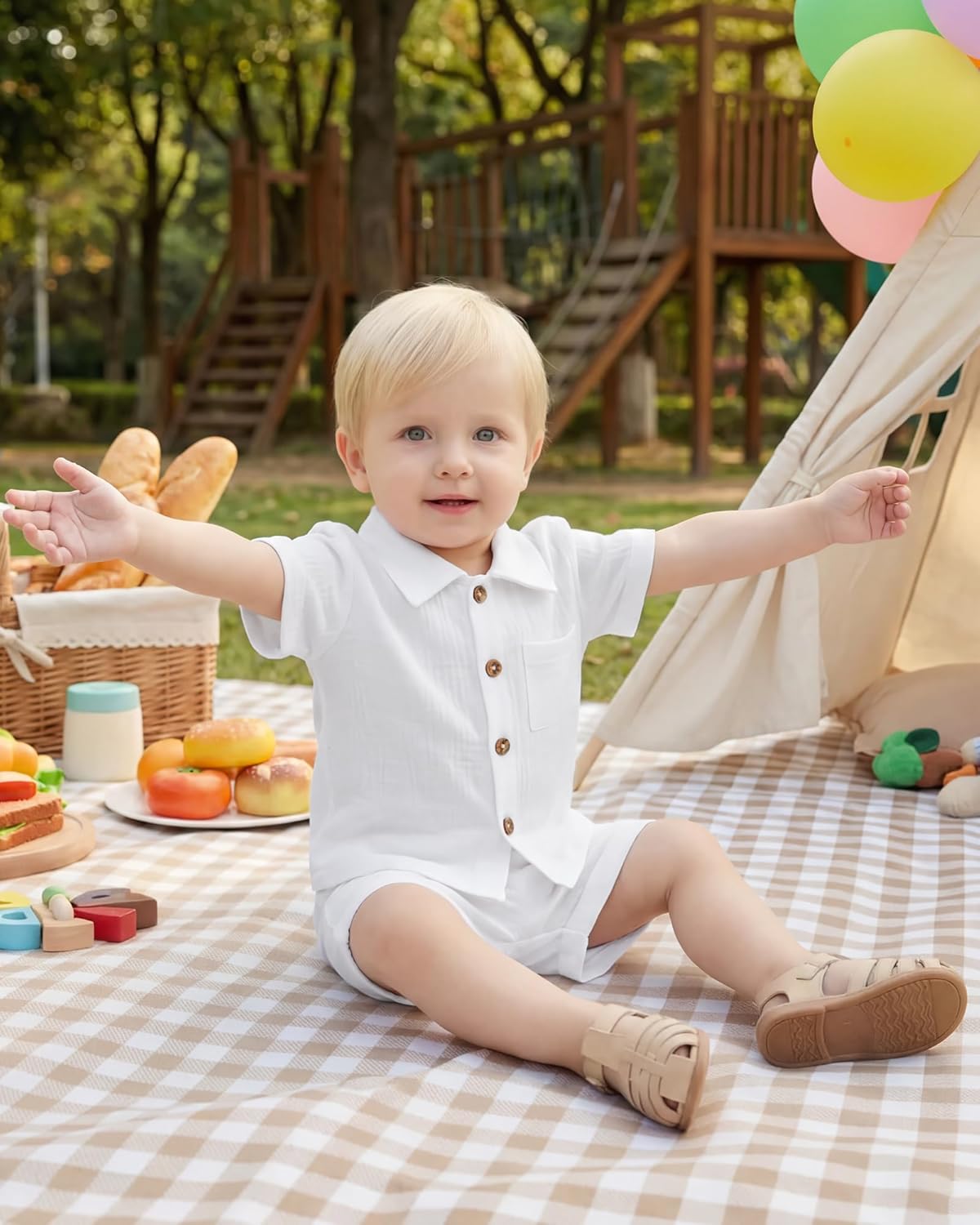 Jecson Baby Boy Clothes Baby Boy Outfits Baby Boy Summer Clothes Cotton 2 Piece Set with Button Down Shirt and Shorts 0-3T - Image 3