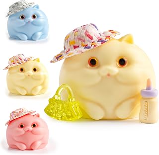 Handmade Taba Cat Squishy Toy,Kawaii Soft Slow Rebound Mochi- Silicone Stress Relief Squeeze Toys, Non-Toxic Silicone Fidget Gift for Kids Adults Party Favors (Yellow CAT)