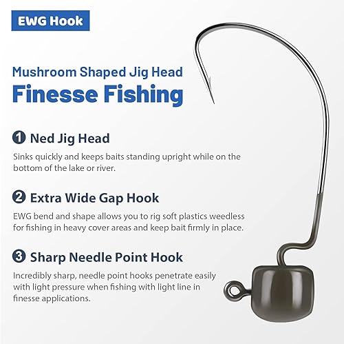 Miniatura 2 de MadBite Ned Rig Jig Hook Kits, Finesse Mushroom Jig Heads for Soft Lures