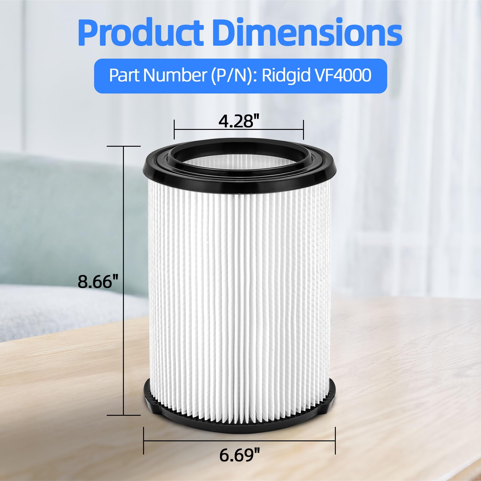 VF4000 Replacement Filter For Ridgid & Husky Wet/Dry Vacs – Fits 5-20 Gallon Shop Vacs, Washable, 99.97% Efficiency