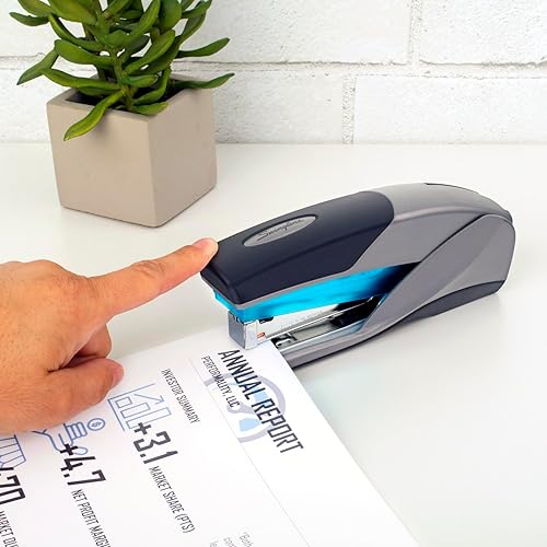 Miniatura 3 de Swingline Grapadora Optima 25 grapadora de escritorio de tamaño completo capacidad de 25 hojas esfuerzo reducido azulgris 66404 - SWI66404
