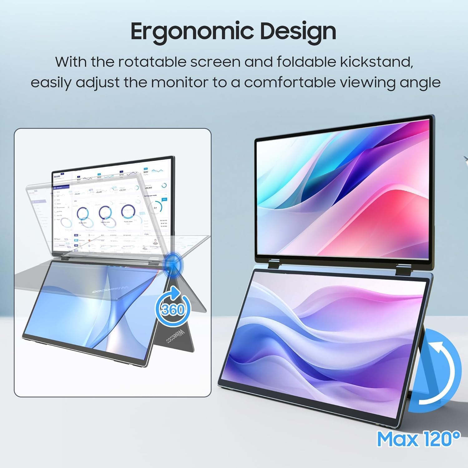 13.3'' Dual Touch Screen OLED Triple Monitor IPS FUD 1080P USB-C HDMI HDR Secondary Display Foldable Laptop PC Gaming Monitor 100% sRGB Windows Mac Android Plug&Play Flip S3+