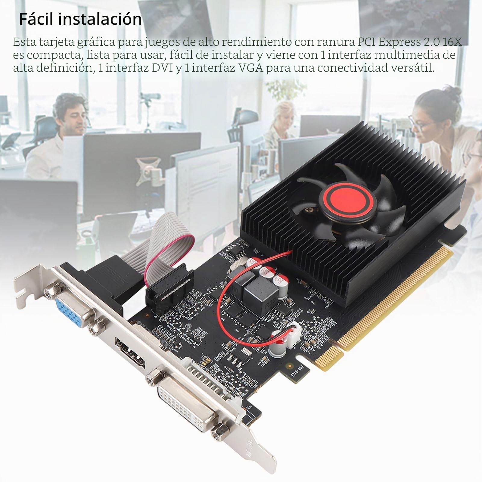 Tarjeta Gráfica, Tarjeta de Video de Juegos de 1 GB DDR3 64 bit, Interfaz PCI Express 2.0 16x, HDMI, DVI, VGA, Ventilador único, Tarjeta de Video de Computadora para Juegos de