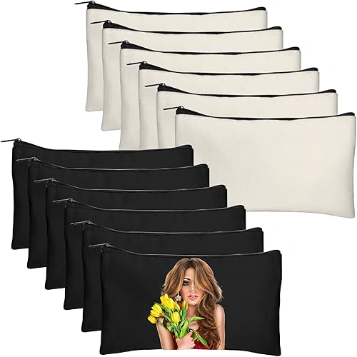 Legigo Bolsa de Lona en Blanco con Cremallera Estuche Bolsas de Maquillaje a Granel - Estuche de Lona Multiusos para Lápices con Cremallera