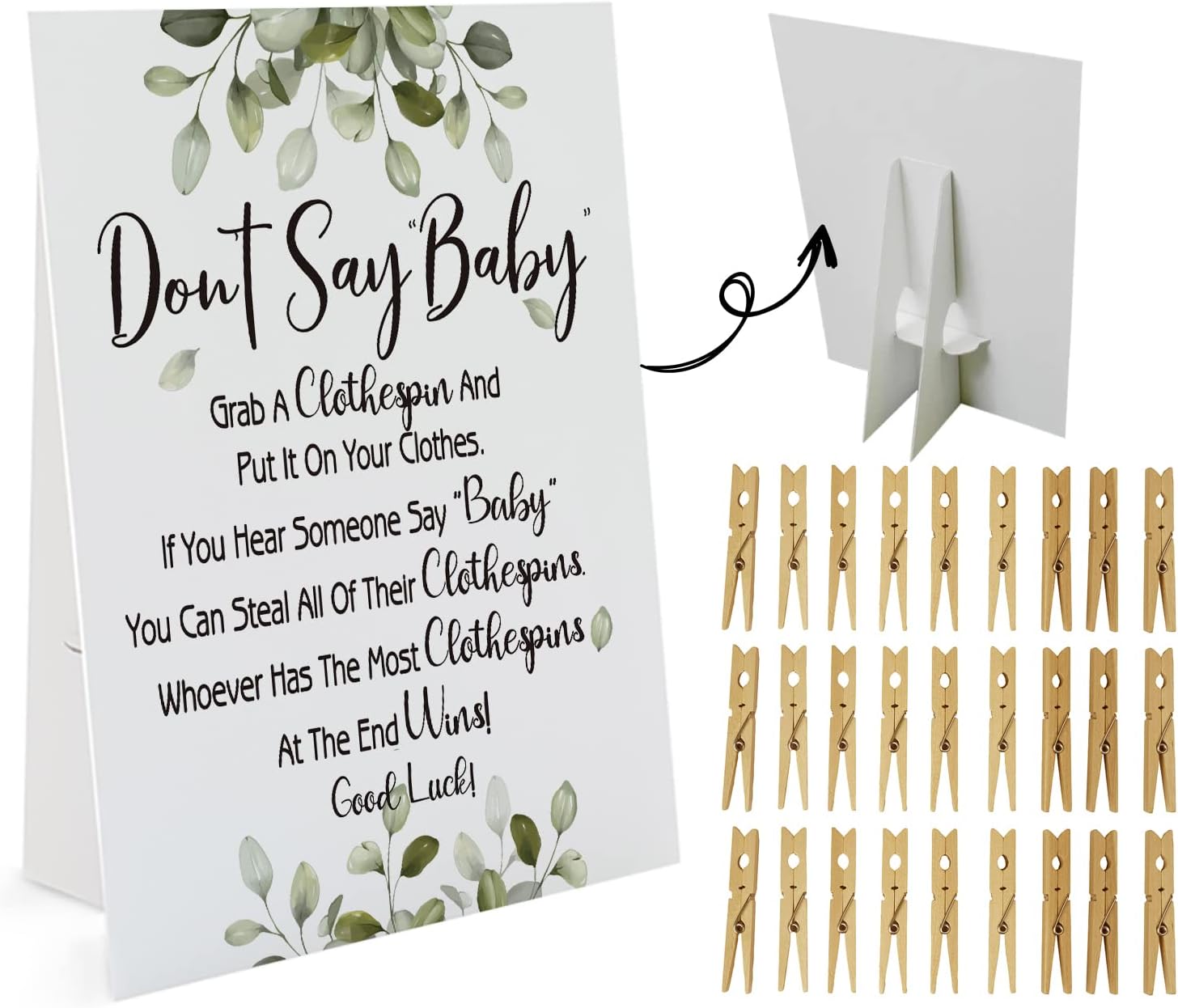 Amazon.com: Greenery Don't Say Baby Game （1 Sign and 50 Mini Natural ...