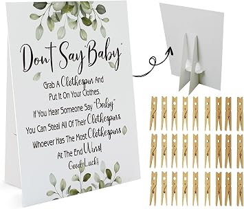 Dont Say Baby Game, One 8x11 Sign Equipped Standing Rack, 50 Mini Clothespins, Baby Shower Games, Gender Reveal Games, Baby Shower Decoration, Gender Neutral, NB003