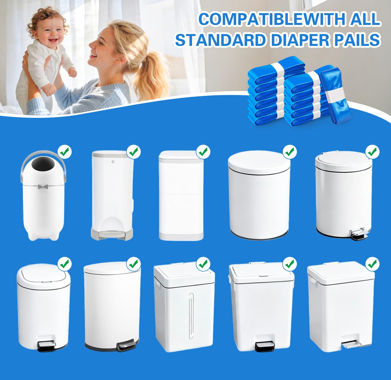 Bolsas de relleno de cubo de pañales | 12 piezas | Tecnología de 7 capas | Barrera antiolor y antibacteriana | Compatible con la mayoría de los modelos