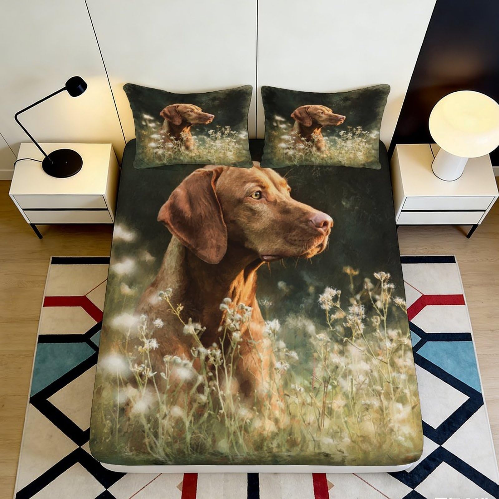 Uxinyoume Style-1 3D Printed Brown Dog Fitted Sheet Microfiber Soft Artistic Grassland Mattress Cover For Bedroom Guest Room Decor 90X200x25cm
