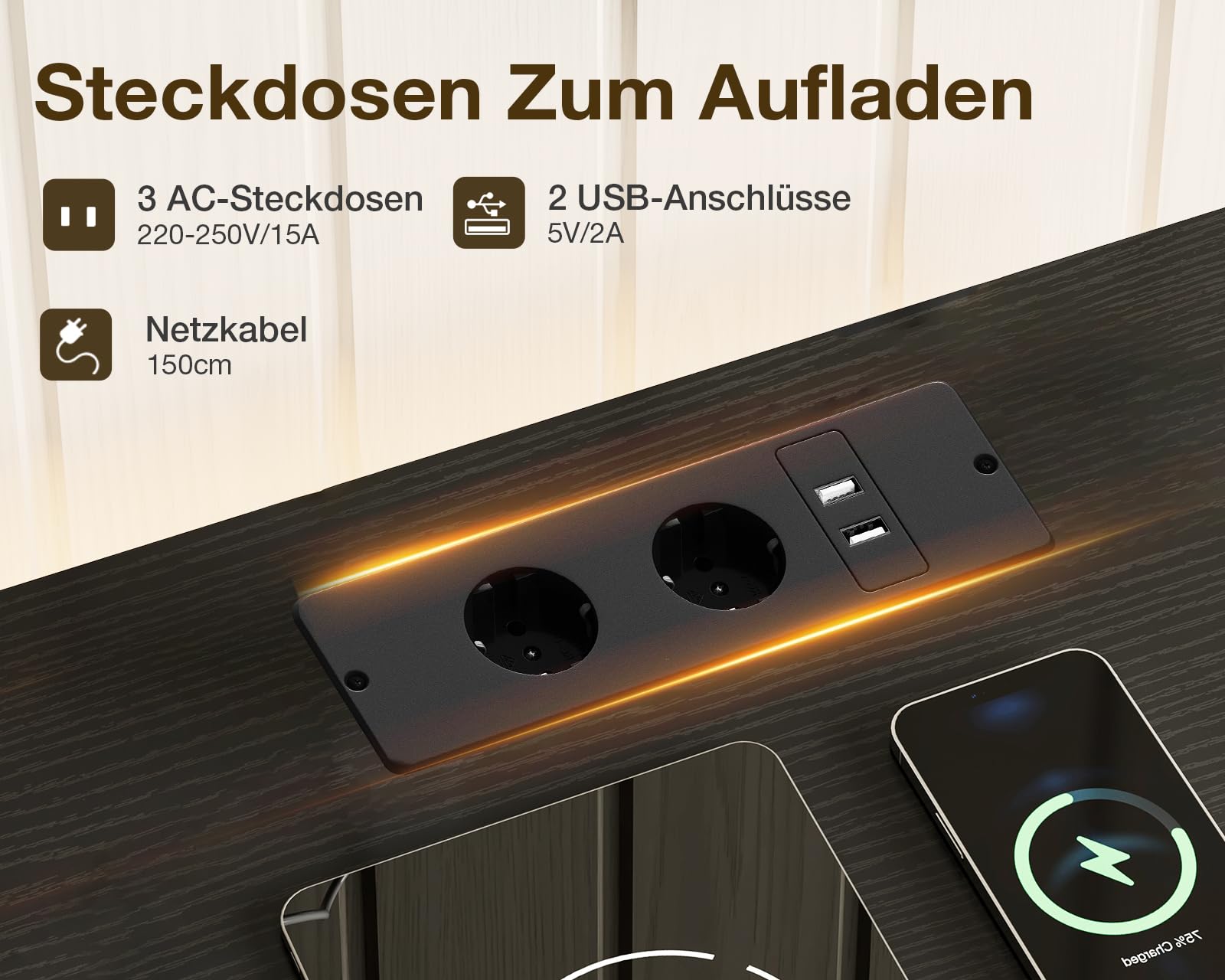 Coleshome Cassettiera Camera da Letto con Appendiabiti, con a LED e Presa di Corrente, Design Reversibile con 6 Cassetti, Comò in Tessuto per Camera da Letto e Soggiorno, 110 x 30 x 106 cm, Nero