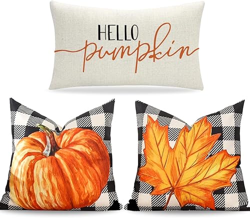 JOJOGOGO Juego de 2 fundas de almohada lumbar de 12 x 20 pulgadas para decoración de otoño, diseño de calabaza con diseño de calabaza y hoja de arce