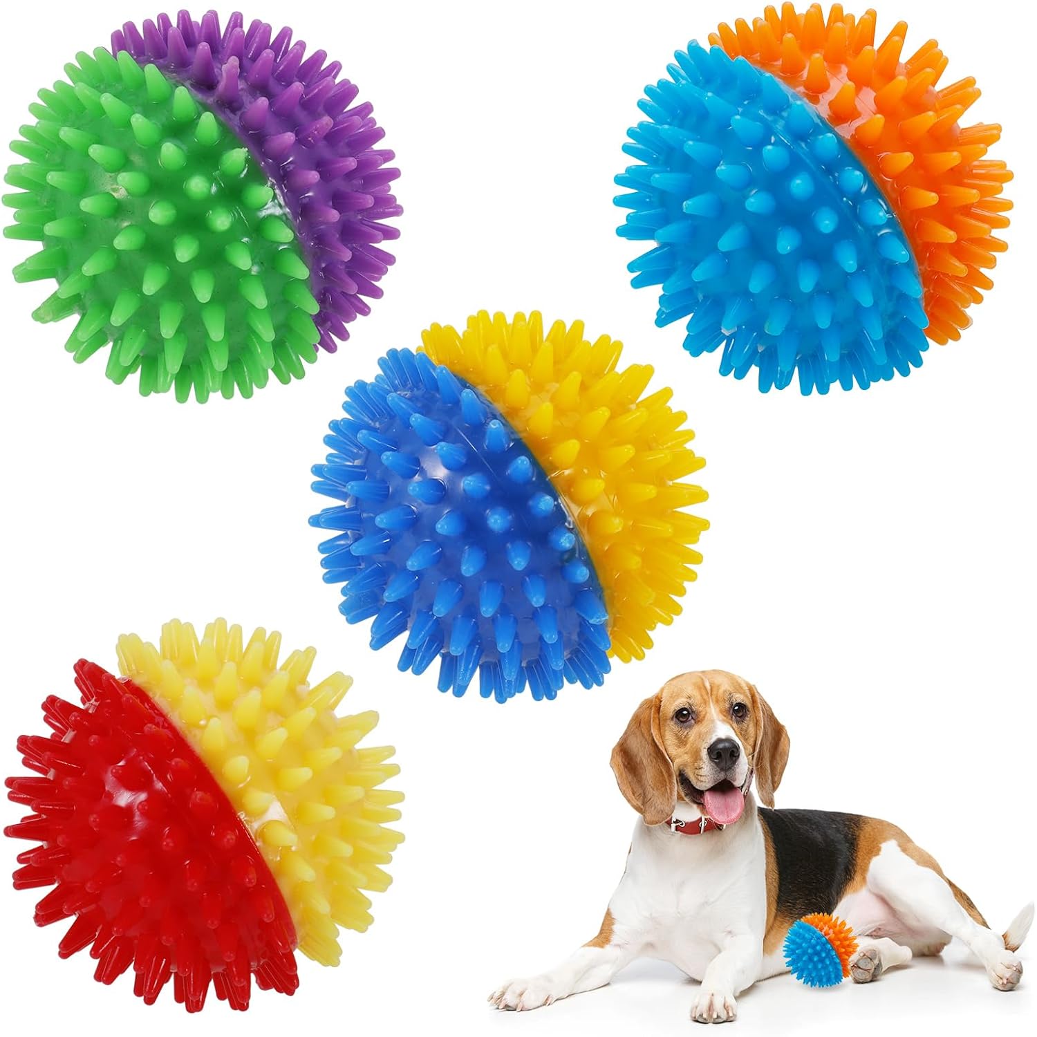 umorismo 4pcs Spiky Ball Dog Toy Squeaky Dog Balls Rubber Floating Dog