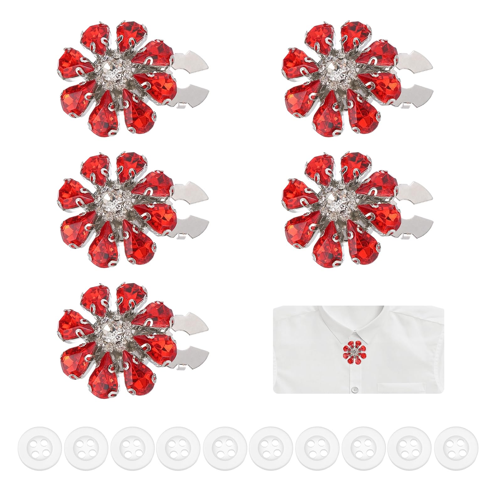 Cache-boutons en strass PATIKIL rouge et argent avec 10 boutons amovibles lot de 5