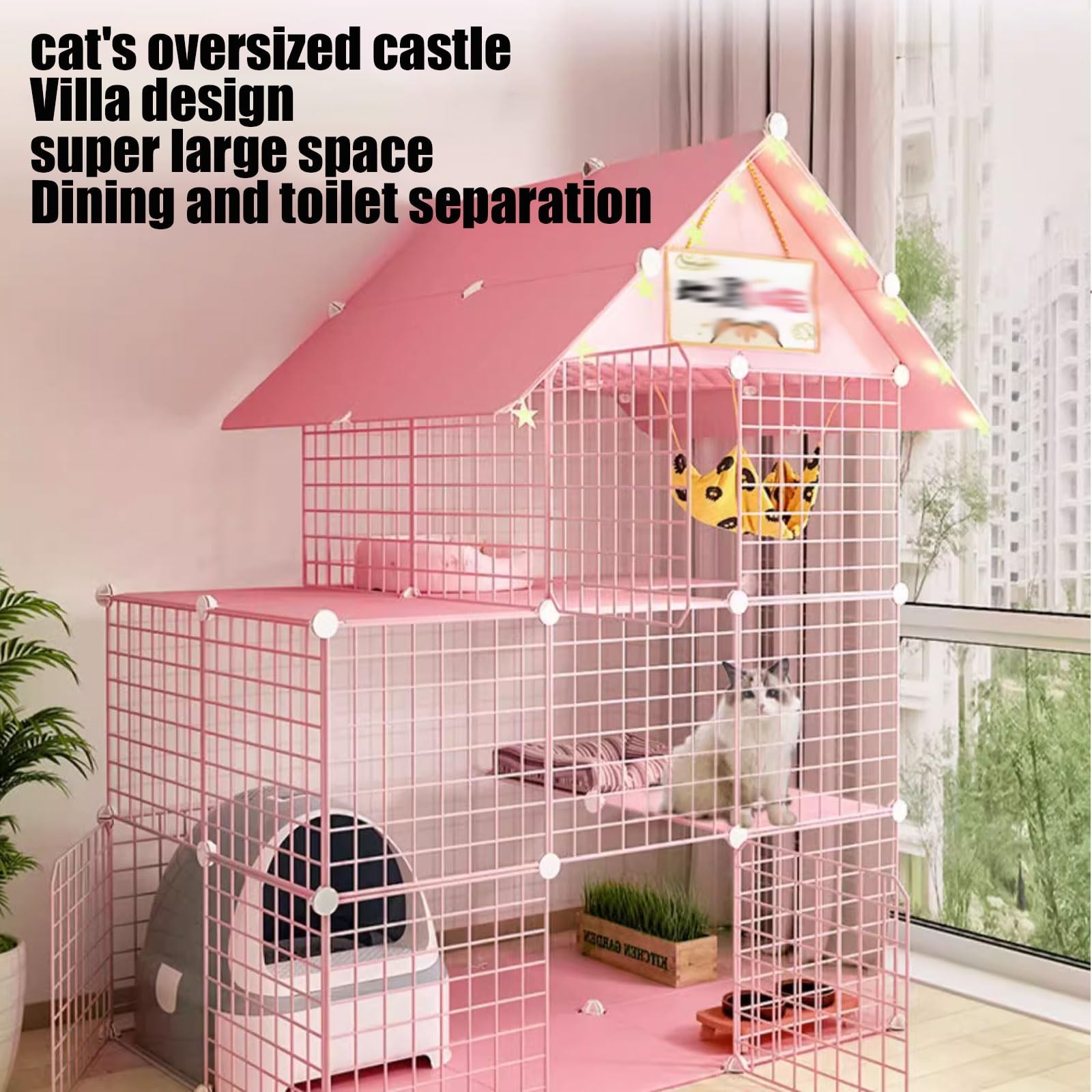 Recinto Per Gatti da Esterno Realizzato in Metallo e Resina, Separazione da Pranzo e Servizi Igienici Recinto Per Gatti Adatto a Gatti, Cani, Conigli, Blu / Rosso ( Color : Red , Size : 75*75*110CM_TY