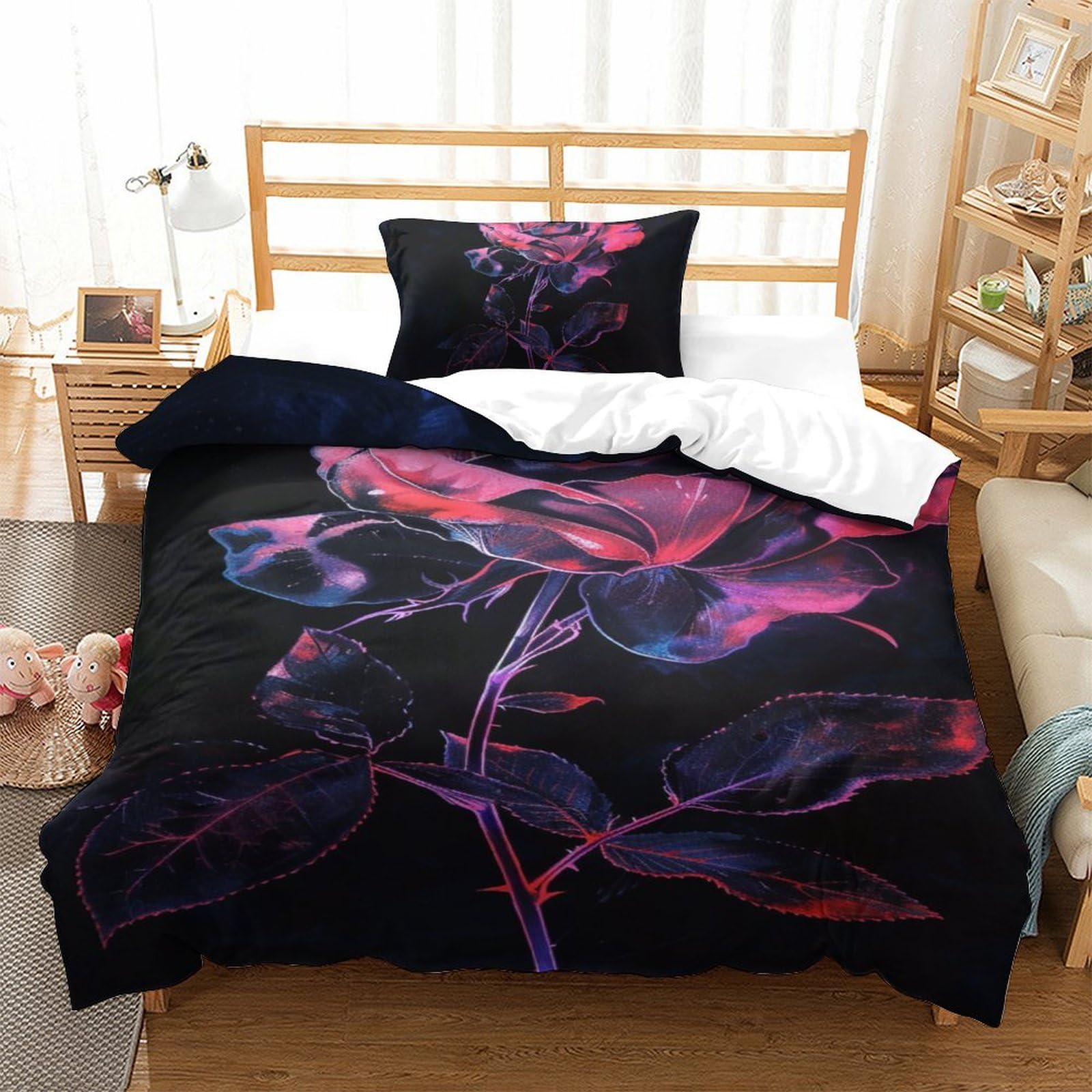 Housse de couette rose 3D 135x200 cm avec taie en microfibre pour lit d'enfant