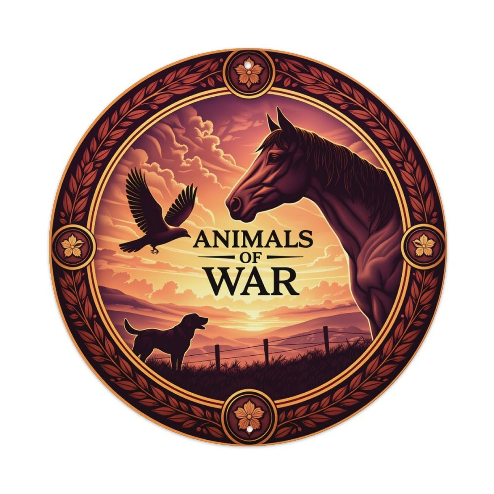Animal Horse Bird Dog Sunset Round Tin Sign Vintage Style Metal Sign Home Bar Garden Wall Plaque Decor Metal Poster 8x8 Inch