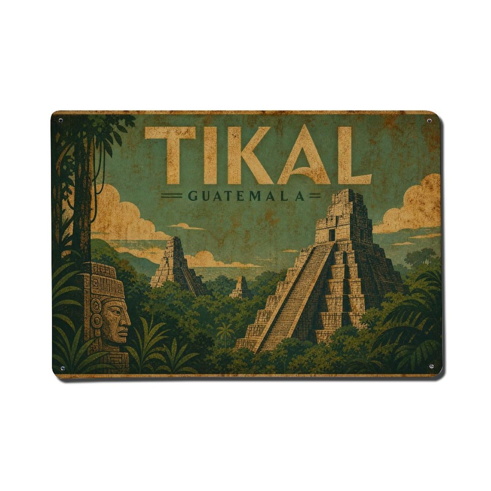 Travel Vintage Guatemala Tikal Metal Tin Sign