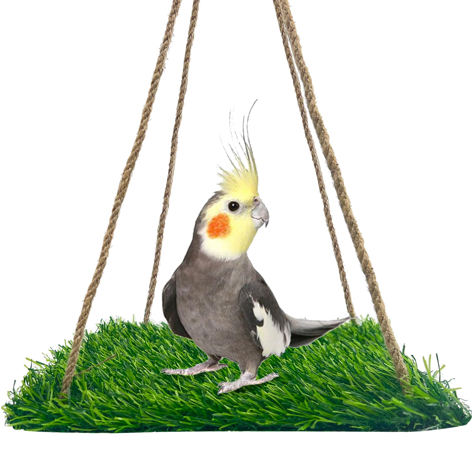 FlidRunest Large Bird Swing Toy, Bird Grass Mat Hammock Swing with Hooks, Parrot Climbing Foraging Toy for Cockatoo,Parakeets,Budgie,Sun Conure, Small to Medium 15.7x7.8 Inches
