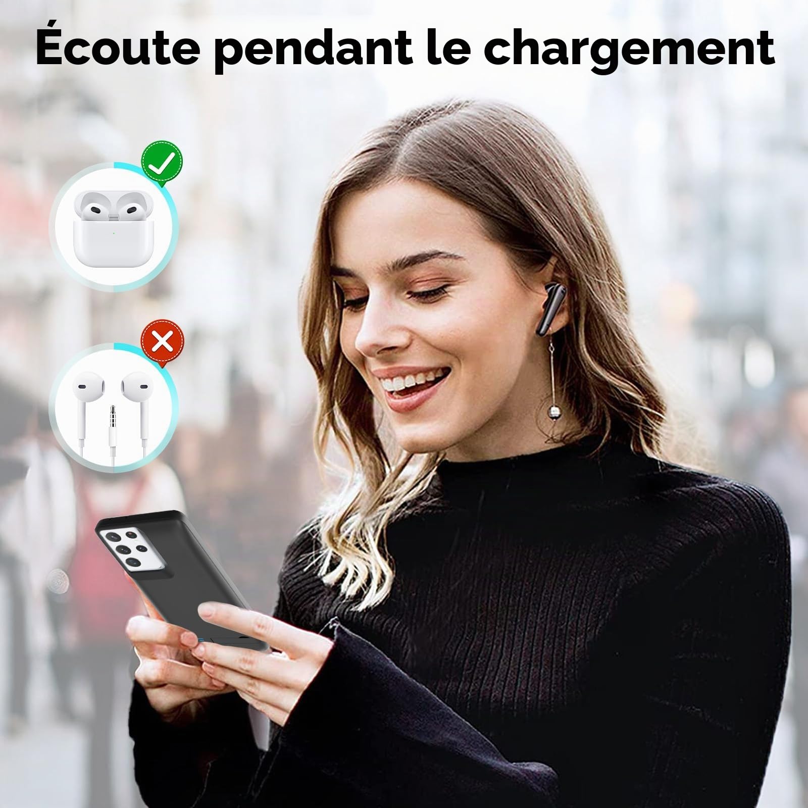 Coque de Batterie pour Samsung Galaxy S21 Ultra(6,8") 7000 mAh Fine et Rechargeable,Coque de Chargement Étendue,Chargeur de Batterie de Secours Portable - Noir