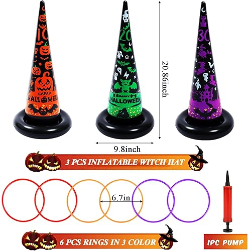 Miniatura 2 de Dokeawo Juegos de lanzamiento de anillos de Halloween, sombrero de bruja inflable, juegos de lanzamiento de anillos para niños y adultos, fiesta de