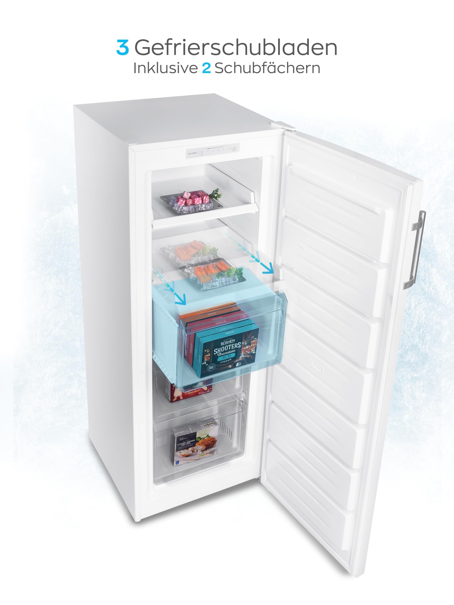 Heinrich´s Gefrierschrank 161L No-Frost LED-Display wechselbarer Türanschlag -14°C~-22°C weiß