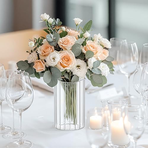 Miniatura 5 de Juego de 12 jarrones de vidrio acanalado, jarrones de propagación para plantas, jarrones cilíndricos de vidrio de 6 pulgadas para centros de mesa,