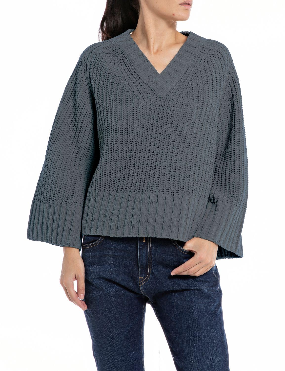 Replay Damen Pullover Strickpullover, Slate Grey 222 (Grau), XS