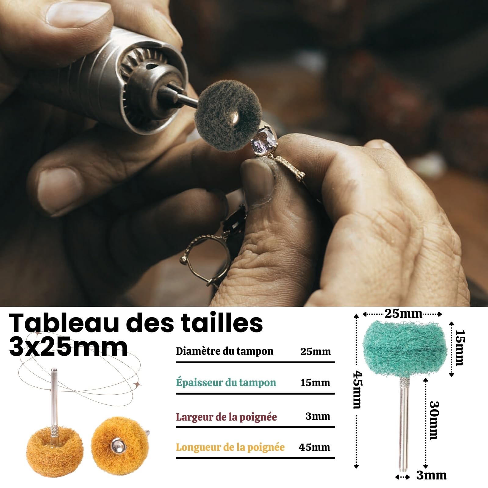 120 Pièces Polissage Perceuse Kit 25mm, Grain 80/150/240/400 | pour Bois Calcul Bijoux Plaque de Cadran Accessoires Dremel Polissage Abrasif Outils Rotatifs Dremel